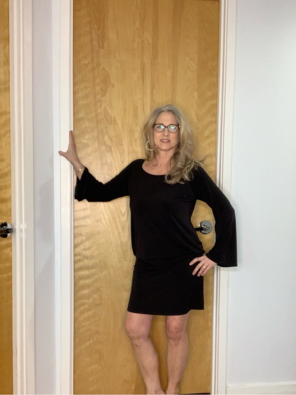 Moda International BLACK mod dress with bell sleeves size LARGE